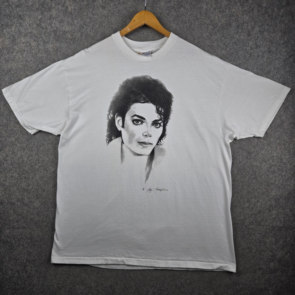 Vintage Michael Jackson Shirt Mens XXL White 90s Sketch Portrait Graphic